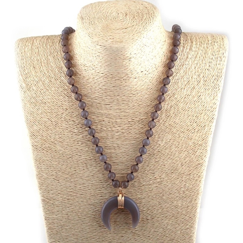 • Now Available! • Smoky Quartz Crescent Necklace• - Picture 2 of 3